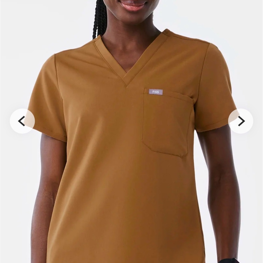 Figs Brown Fitted Short Sleeve V-Neck Tee